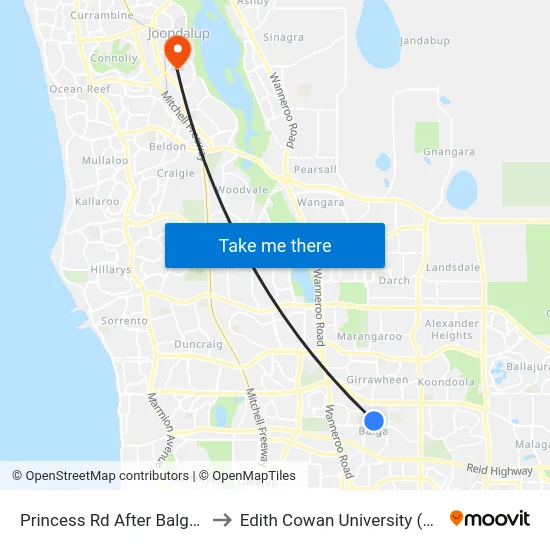 Princess Rd After Balga Av to Edith Cowan University (ECU) map