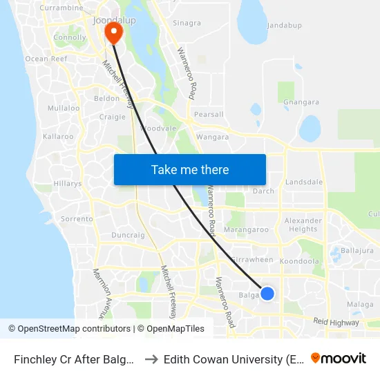 Finchley Cr After Balga Av to Edith Cowan University (ECU) map