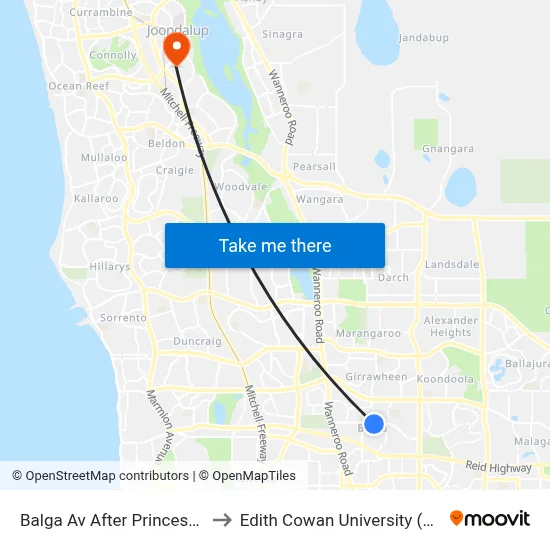 Balga Av After Princess Rd to Edith Cowan University (ECU) map