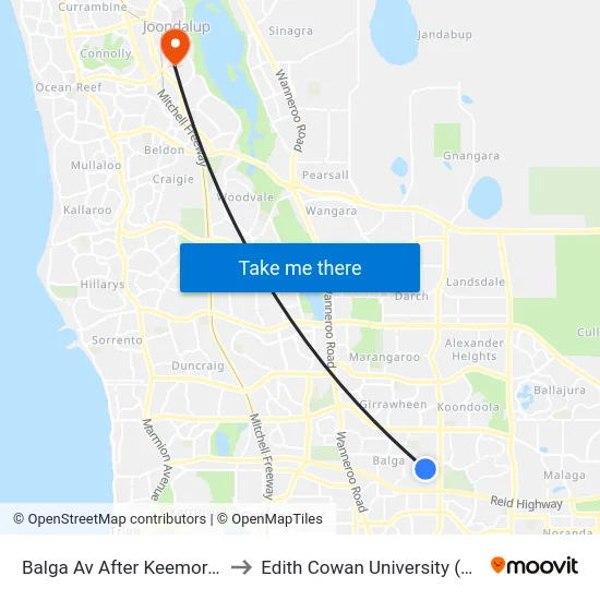 Balga Av After Keemore Dr to Edith Cowan University (ECU) map