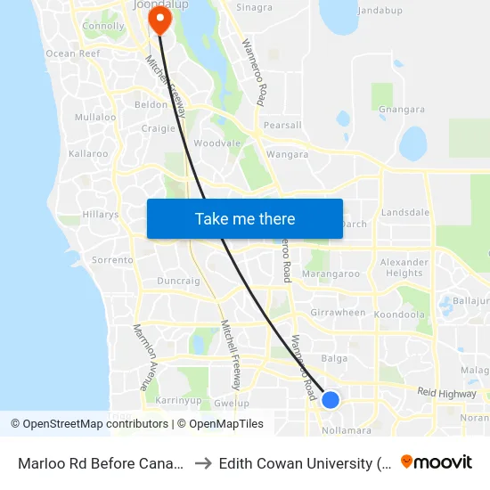 Marloo Rd Before Canara Rd to Edith Cowan University (ECU) map