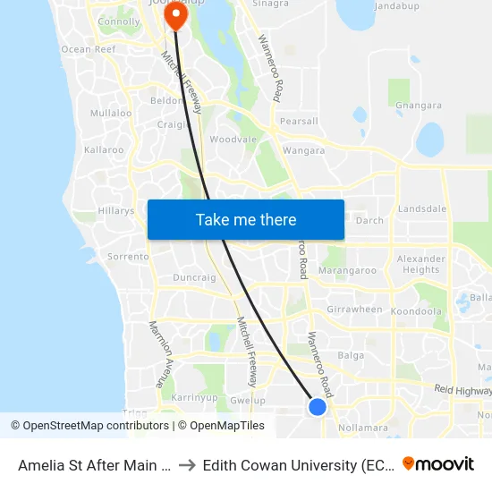 Amelia St After Main St to Edith Cowan University (ECU) map