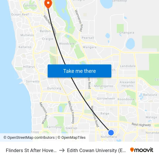 Flinders St After Hove Ct to Edith Cowan University (ECU) map