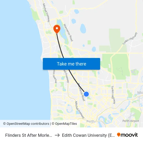 Flinders St After Morley Dr to Edith Cowan University (ECU) map