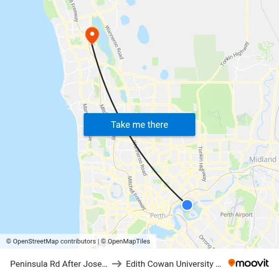 Peninsula Rd After Joseph St to Edith Cowan University (ECU) map