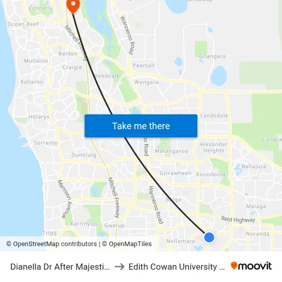 Dianella Dr After Majestic Pde to Edith Cowan University (ECU) map