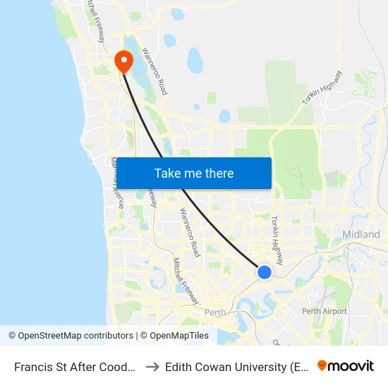 Francis St After Coode St to Edith Cowan University (ECU) map