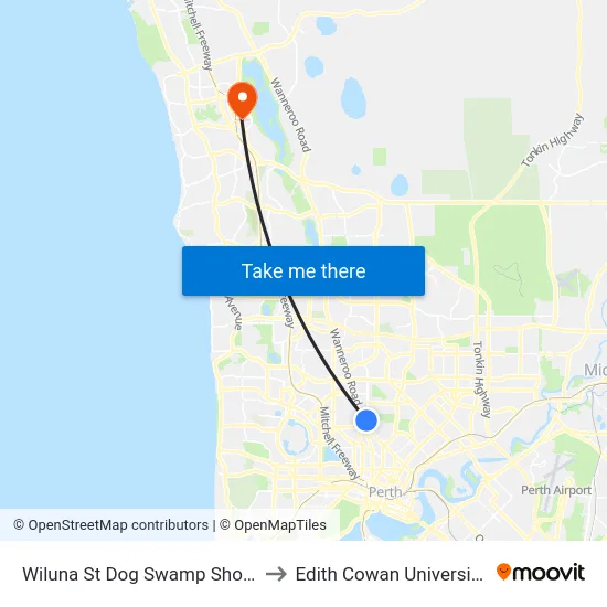 Wiluna St Dog Swamp Shopping Ctr to Edith Cowan University (ECU) map