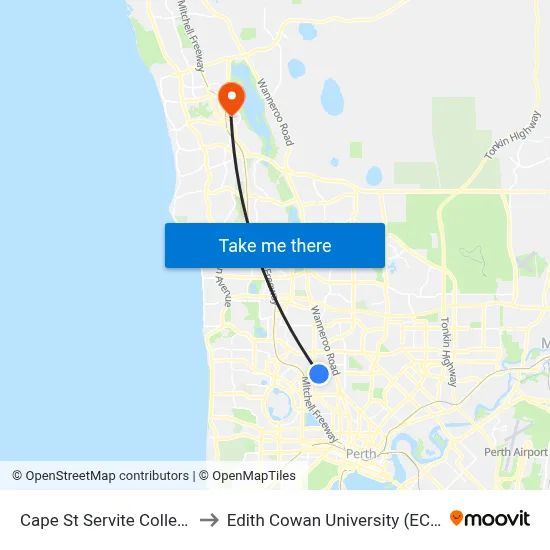 Cape St Servite College to Edith Cowan University (ECU) map