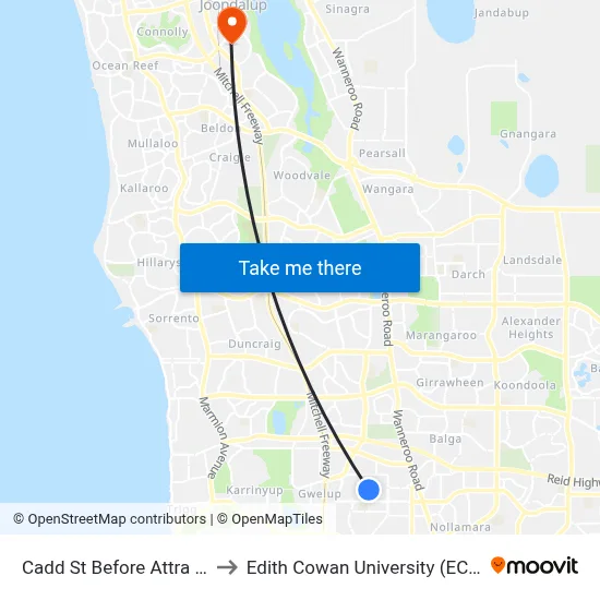 Cadd St Before Attra St to Edith Cowan University (ECU) map