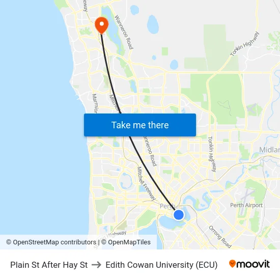 Plain St After Hay St to Edith Cowan University (ECU) map