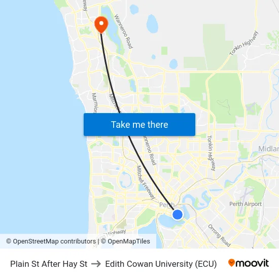 Plain St After Hay St to Edith Cowan University (ECU) map