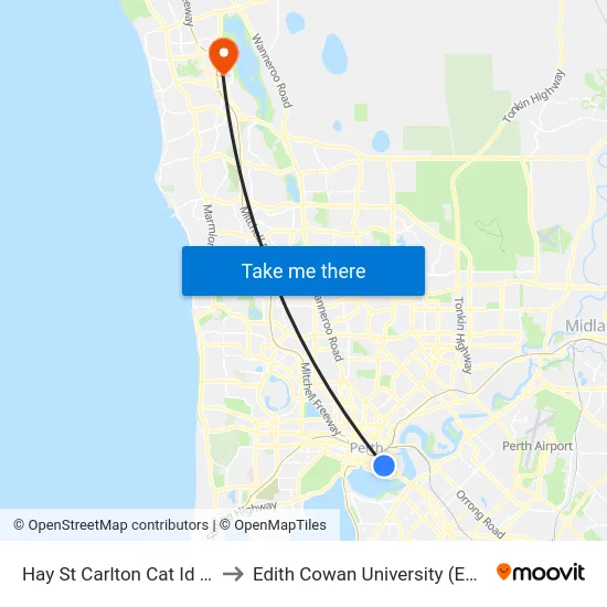 Hay St Carlton Cat Id 82 to Edith Cowan University (ECU) map