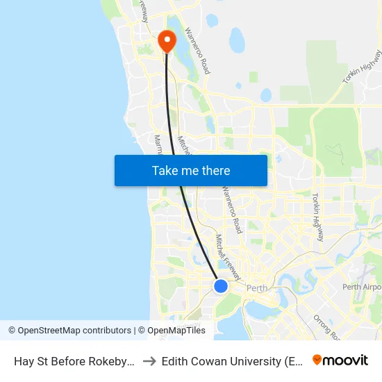 Hay St Before Rokeby Rd to Edith Cowan University (ECU) map