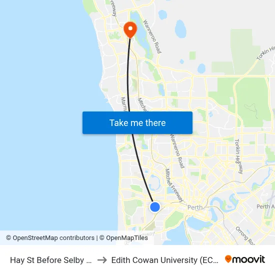 Hay St Before Selby St to Edith Cowan University (ECU) map