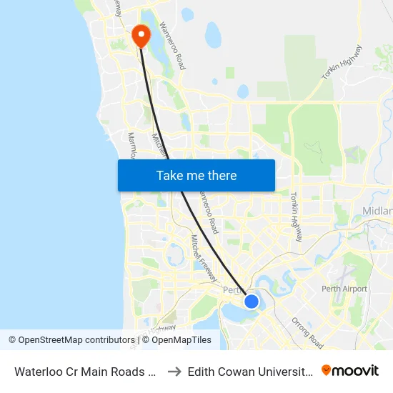 Waterloo Cr Main Roads Cat Id 51 to Edith Cowan University (ECU) map