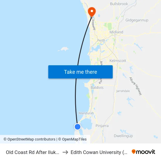 Old Coast Rd After Iluka Rd to Edith Cowan University (ECU) map