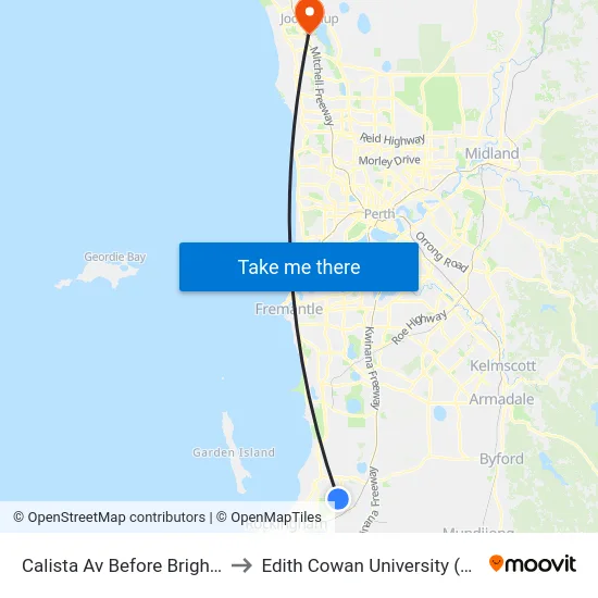 Calista Av Before Bright Rd to Edith Cowan University (ECU) map