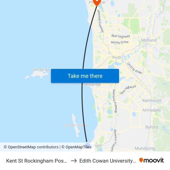 Kent St Rockingham Post Office to Edith Cowan University (ECU) map