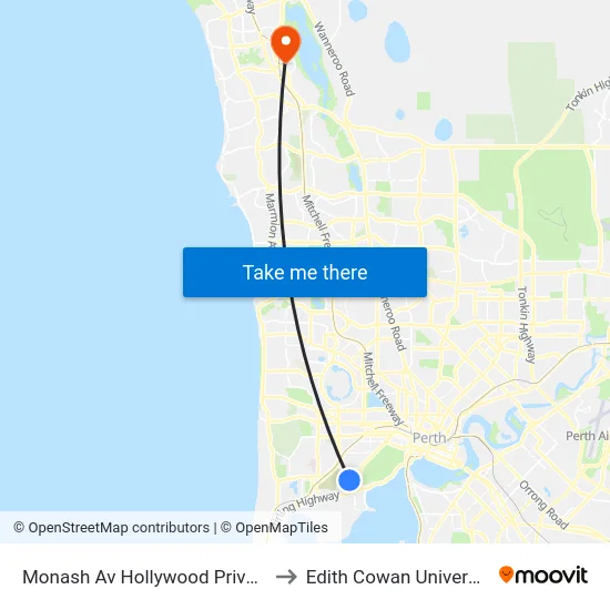 Monash Av Hollywood Private Hospital to Edith Cowan University (ECU) map