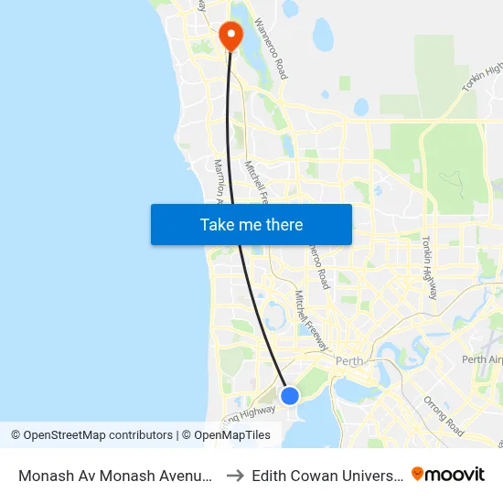Monash Av Monash Avenue Cat Id 131 to Edith Cowan University (ECU) map