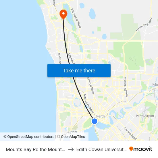 Mounts Bay Rd the Mount Hospital to Edith Cowan University (ECU) map
