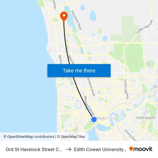 Ord St Havelock Street Cat Id 95 to Edith Cowan University (ECU) map