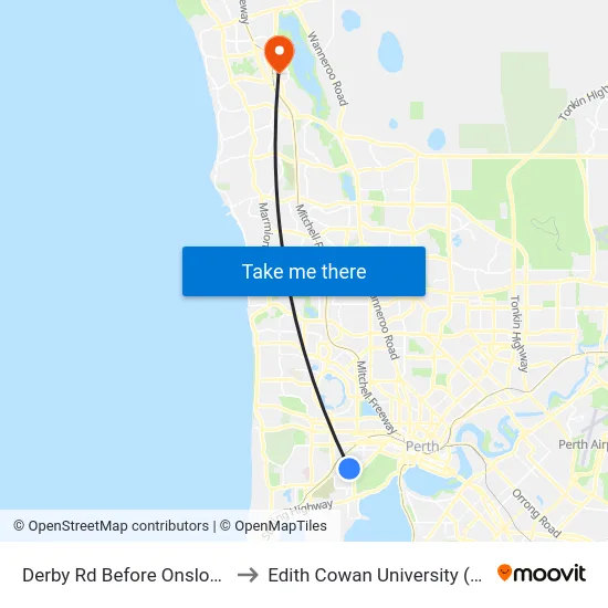 Derby Rd Before Onslow Rd to Edith Cowan University (ECU) map
