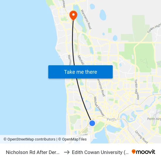 Nicholson Rd After Derby Rd to Edith Cowan University (ECU) map