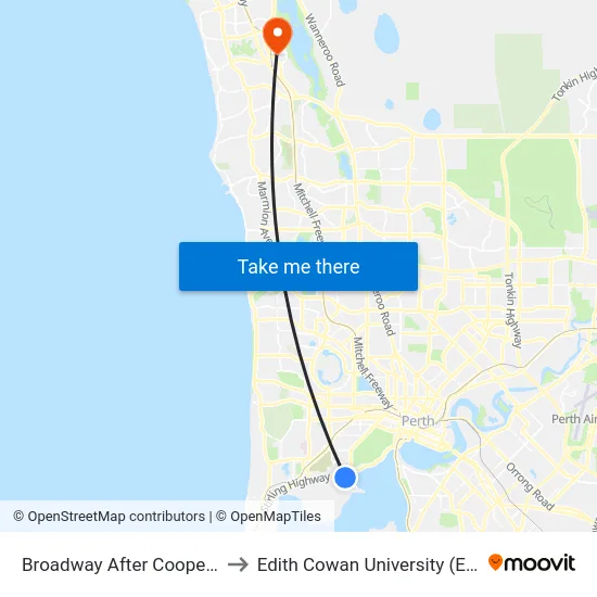 Broadway  After Cooper St to Edith Cowan University (ECU) map