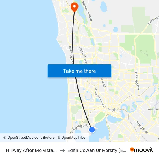 Hillway   After Melvista Av to Edith Cowan University (ECU) map