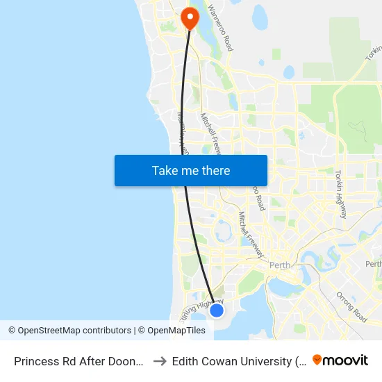 Princess Rd After Doonan Rd to Edith Cowan University (ECU) map