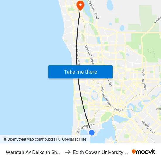 Waratah Av Dalkeith Shop Ctr to Edith Cowan University (ECU) map
