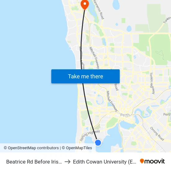 Beatrice Rd Before Iris Av to Edith Cowan University (ECU) map