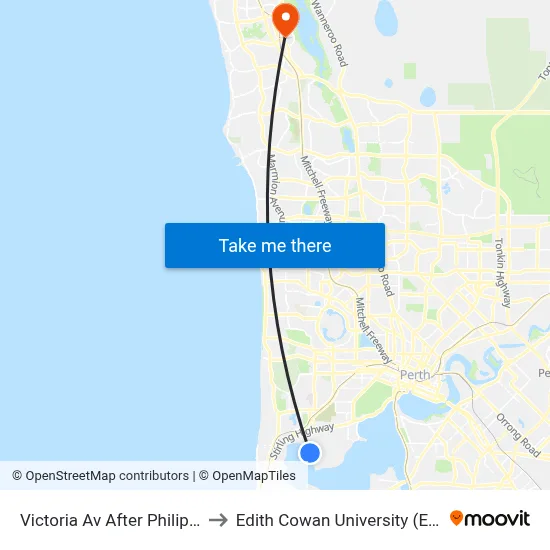 Victoria Av After Philip Rd to Edith Cowan University (ECU) map