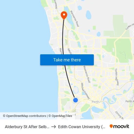 Alderbury St After Selby St to Edith Cowan University (ECU) map