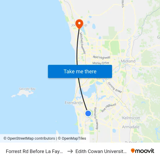 Forrest Rd Before La Fayette Bvd to Edith Cowan University (ECU) map