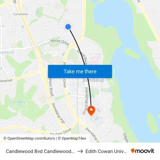 Candlewood Bvd Candlewood Shopping Centre to Edith Cowan University (ECU) map