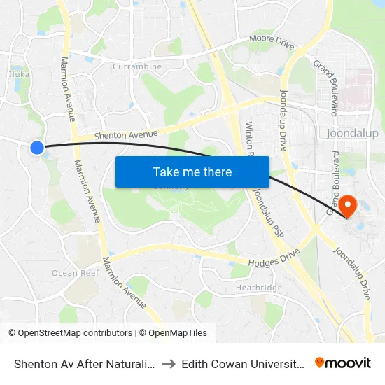 Shenton Av After Naturaliste Bvd to Edith Cowan University (ECU) map