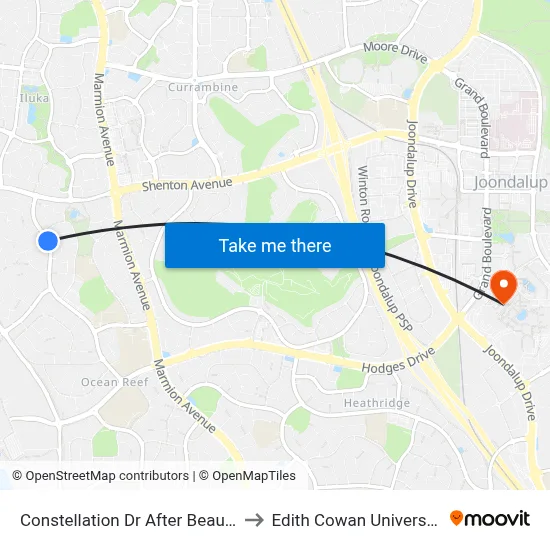 Constellation Dr After Beaumaris Bvd to Edith Cowan University (ECU) map