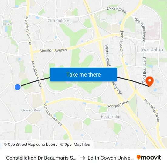 Constellation Dr Beaumaris Shopping Centre to Edith Cowan University (ECU) map