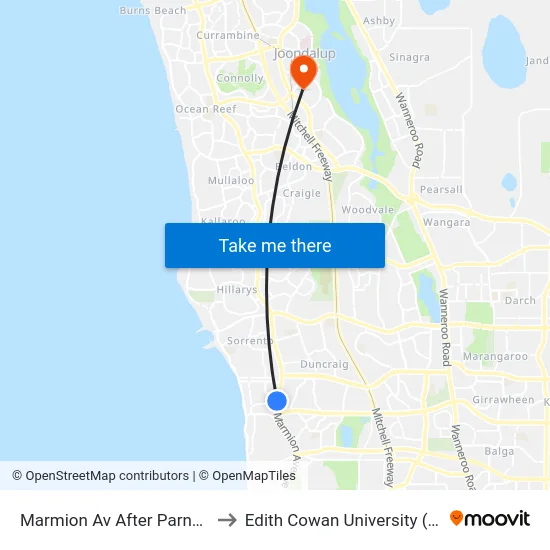Marmion Av After Parnell Av to Edith Cowan University (ECU) map
