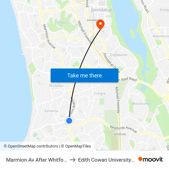 Marmion Av After Whitfords Av to Edith Cowan University (ECU) map