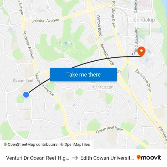 Venturi Dr Ocean Reef High School to Edith Cowan University (ECU) map