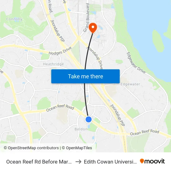 Ocean Reef Rd Before Marybrook Rd to Edith Cowan University (ECU) map