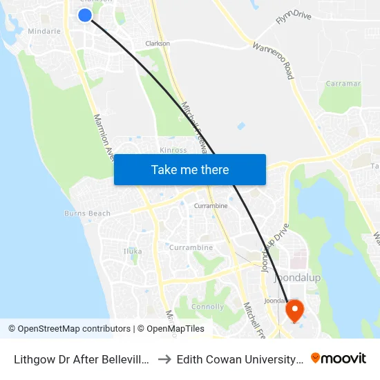 Lithgow Dr After Belleville Gdns to Edith Cowan University (ECU) map
