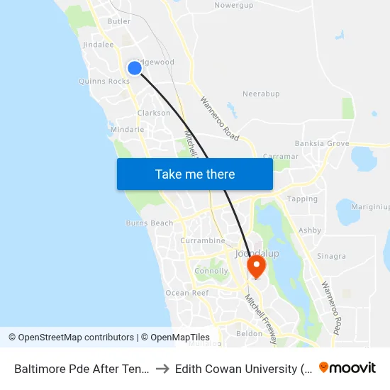 Baltimore Pde After Tenby Cl to Edith Cowan University (ECU) map