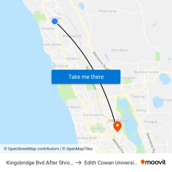 Kingsbridge Bvd After Shropshire Rd to Edith Cowan University (ECU) map