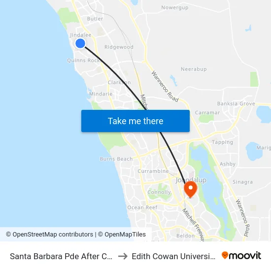 Santa Barbara Pde After Camira Wy to Edith Cowan University (ECU) map