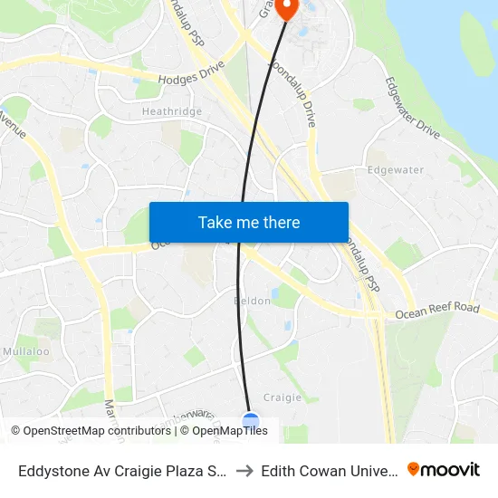 Eddystone Av Craigie Plaza Shopping Centre to Edith Cowan University (ECU) map